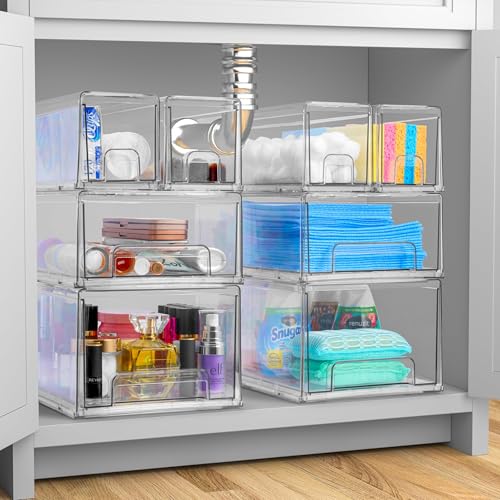 Sorbus Small Clear Stackable Storage Drawers – 4-Pack Plastic Organizer Bins with Handles – Stackable Pull-Out Storage Drawers for Closet, Pantry, Office, Bathroom, Craft, and Toy Organization - color: 4 Pack, size: Small
