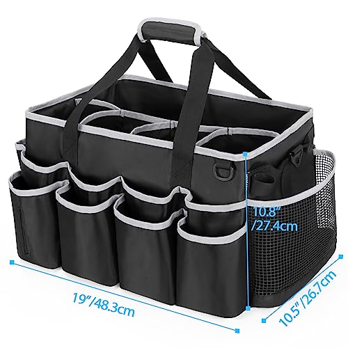 HODRANT Extra-Large Wearable Cleaning Caddy, Organizer Bag for Products, Housekeeper Tote With Pad, Handle & Divider, Car Wash Tools Bag for Detailing Supplies, Gray Edge - color: Black with gray edge