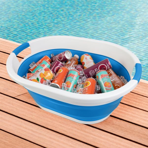 Collapsible Laundry Basket - 39L (10.3-Gallon) Portable Sink - Multipurpose Plastic Bin, Hamper, or Ice Bucket - Camping Essentials by Wakeman Outdoors (Blue) - color: Blue