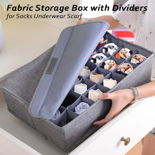 AARAINBOW 2 Packs Underwear Socks Ties Storage Organizer with Lids Foldable Closet Drawer Organizer 60 Cells, Fabric Wardrobe Divider Storage Boxes for Scarves and Lingerie (30 Cell, 2 Gray) - color: Gray, size: 2*30 Cells