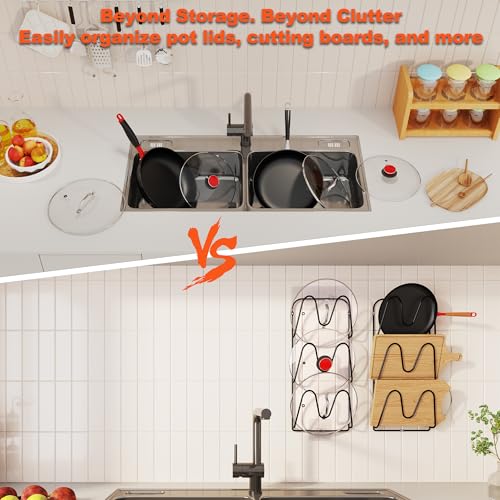 2 Pack Pot Lid Organizer, 6-Tier Pots and Pans Lid Organizer Under Cabinet, No Drilling, Rustproof, Lid Organizers Inside Cabinet for Small Space Solution & Kitchen Cabinet Organization - color: Black, size: 13.3in - 6-Tier