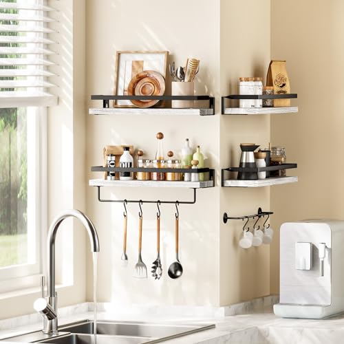 AMADA HOMEFURNISHING Bathroom Shelves with Towel Bar, Floating Shelves, Wall Shelves for Bathroom/Living Room/Kitchen/Bedroom, White, Set of 2 - AMFS01W - color: White