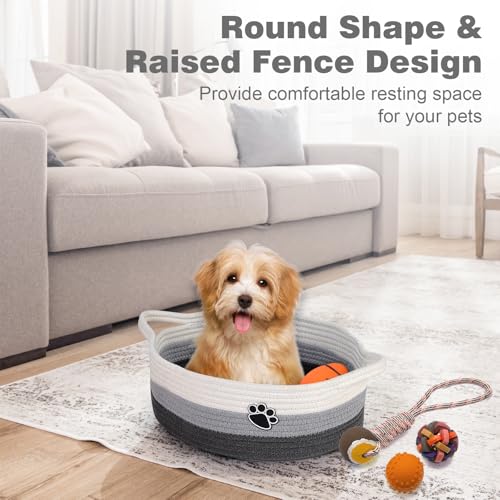 Optish Dog Toy Easter Basket, Toy Box and Bin for Dog Cat Storage, 13.5" X 11" X 5" Small Woven Rope Basket for Baby Storage, Closet, Living Room, White & Grey - color: White-Grey, size: 13.5"L x 11"W x 5"H (15L)