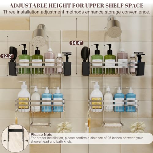 Shower Caddy Hanging for Bathroom Organizers and Storage, 3 Tier Adjustable Anti-Swing Shower Organizer Hanging with Heavy-Duty Suction Cups, Damage-Free Rustproof (Chrome) - color: CHROME, size: regular