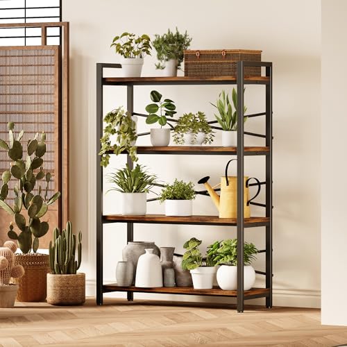 4 Tier Bookshelf 31.49" Width, Tall Book Shelf Storage and Organization, Wooden and Metal Industrial Bookcase, Large Book Shelves for Home Living Room Bedroom Office Storage(Vintage) - color: Vintage, size: 4 Tier - 31.5" W