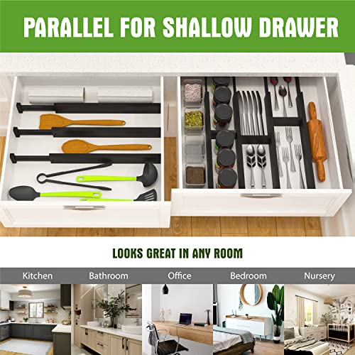 ANTOWIN 10pack Bamboo Drawer Dividers, Expandable Drawer Separators Splitter, 17-22 inches Adjustable Spring-loaded Organizer for Large Utensil, Clothes, Tools Drawers(Black) - color: Black