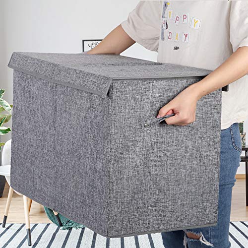 popoly Large Toy Box Storage with Lid, Collapsible Sturdy Toy Chest Storage Bin Box with Rivets Handles for Kids, Boys, Girls, Nursery, Playroom, Living Room, Bedroom, 25"x 13" x 16" (Linen Gray) - color: Large Grey