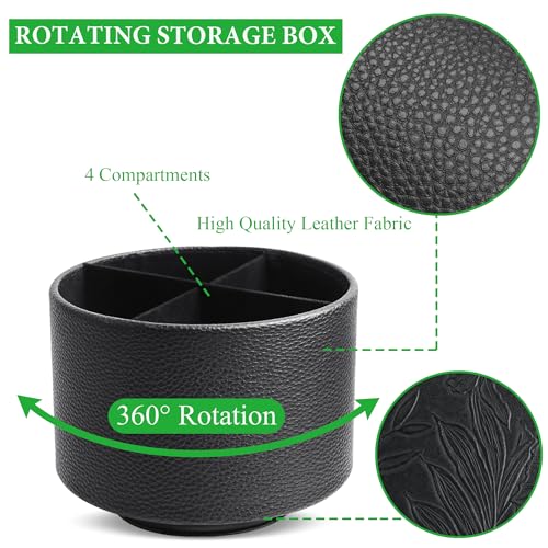 Hennaja Round Leather Art Supply Organizer,Remote Control Holder,360 Degree Spinning,Multi-Functional Pencil Holder,4 Compartments Desktop Stationary Organizer(1-Lichee Black) - color: 1-Lichee Black