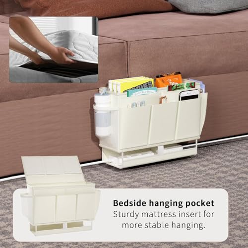 Bedside Caddy Bedside Organizer,Bed Caddy with 11 Pockets and Power Strip Holder,Versatile Bedside Storage Caddy for Home,Dorm,Bunk,Hospital,Crib Bed (White) - color: White