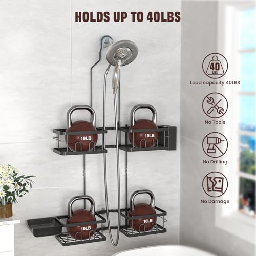 REINHARDT Adjustable Shower Caddy Hanging Rustproof Shower Caddy for Handheld Showerheads, Shower Organizer with Hooks Soap Holder Toothbrush Holder, Anti-Swing Shower Rack Bathroom Accessories, Black - color: Black