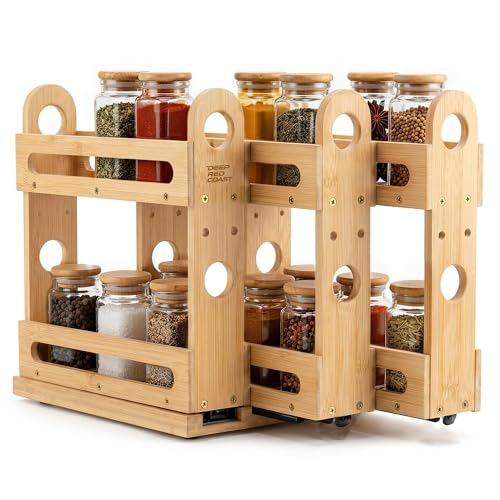 Pull Out Spice Rack Organizer for Cabinet Wide Slide Out Seasoning Rack Fits 2.1" Jars Large Capacity for Pantry Kitchen Cabinet 9" Deep Heavy Duty Easy Install