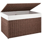 OIAHOMY Storage Basket with Lid, 27.7 Gallon (105L) Blanket Basket with Removable Separated Liner Bag, Paper Rope Hamper with Handle, Foldable, Shelf Basket for Living Room, Brown - color: Brown