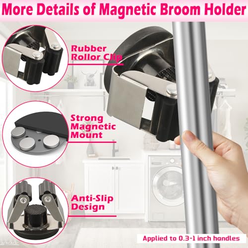 4 Pack Magnetic Mop Broom Holder, Heavy Duty Magnetic Mop Hanger for Refrigerators, Magnetic Mount Mop Broom Holder for Laundry Room Garage Kitchen Workshops Metal Shed - size: 4 Pack Magnetic Mop Broom Holder