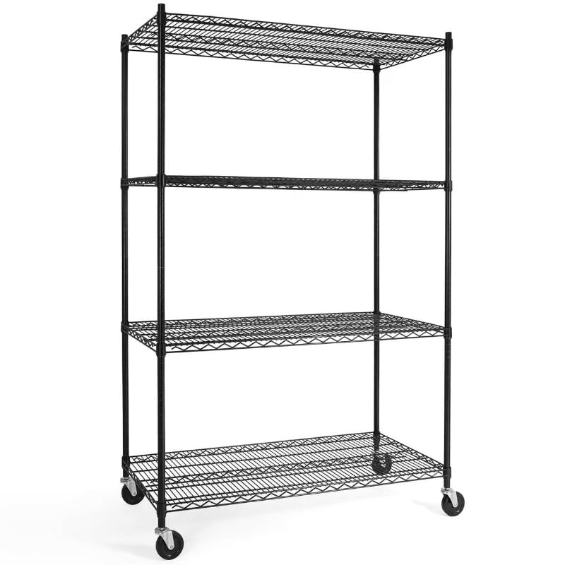 Simple Deluxe 4-Tier Heavy Duty Adjustable Storage Shelf with Wheels, 23.23”W x 17.63”D x 47.24”H, Wide Mobile Metal Shelving Unit, Easy Assembly for Living Room, Office,Black - color: Black, size: 4-Tier, 23.23”W x 17.63”D x 47.24”H