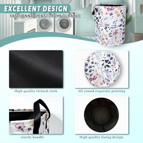 Watercolor Floral Laundry Basket Foldable With Handles Tote Bag Oxford Cloth Cute Flowers Laundry Hamper Clothes Storage Bucket Toy Organizer 18.9" x 16.5" For Bathroom/Laundry/Bedroom - color: Watercolor Floral Bright Flowers