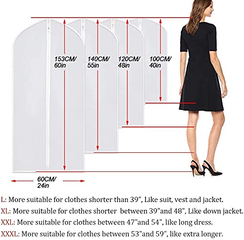 Garment Bags Covers 24''X60'' Dress Bags for Hanging Clothes (Pack of 6) with Study Full Zipper Coat Covers for Closet Clothes Storage Travel - color: White-Translucent, size: 24''X60''-6P