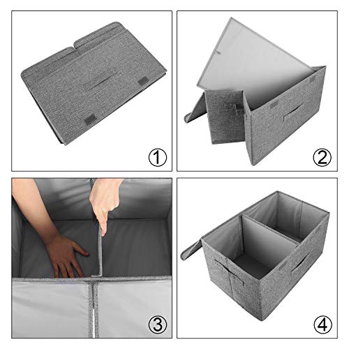 2 Pack Large Storage Boxes with Lids and Handles, Collapsible Linen Storage Bins Organizer Containers Baskets Cube with Removable Divider for Home Bedroom Closet Office (Cream, Small) - color: Cream, size: Small