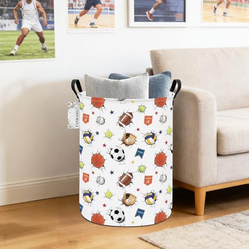 FANKANG Storage Basket, Nursery Hamper Canvas Laundry Basket Foldable with Waterproof PE Coating Large Storage Baskets for Kids Boys and Girls, Office, Bedroom, Clothes,Toys(3D Sports Balls) - color: 3D Sports Balls