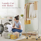 Tajsoon Laundry Cart with Hanging Rack, Metal Rolling Laundry Cart with Wheels and Storage Basket, Silver - color: Silver
