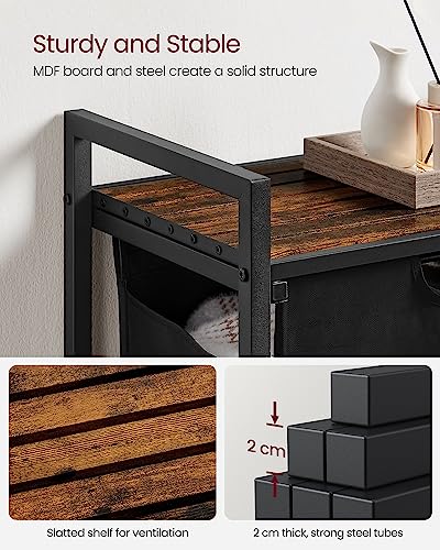 VASAGLE Laundry Hamper, Laundry Basket, Laundry Sorter with A Pull-Out and Removable Bag, Shelf, Metal Frame, 17.2 Gallons (65 L), 19.7 x 13 x 28.4 Inches, Black and Rustic Brown UBLH101B01 - color: Black + Rustic Brown, size: 1 Bags - 65 L
