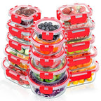VERONES 30 Pieces Glass Meal Prep Containers Set, Stackable Glass Food Storage Containers with Lids-Airtight Lunch Containers，for Microwave, Oven, Freezer & Dishwasher,Red - color: Red