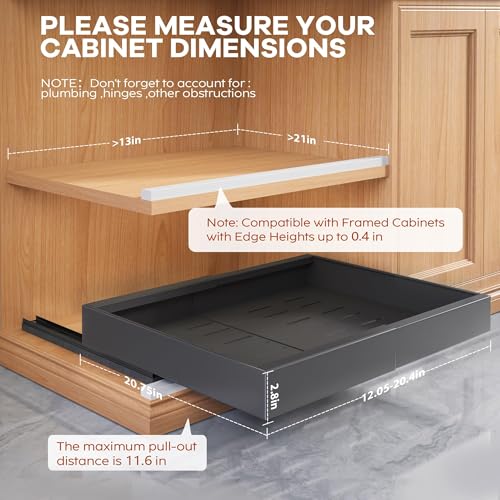 Seinloes 2Pack Expandable Pull Out Cabinet Organizer 21"Deep with Raising Pad for Framed Cabinets, Upgrade 3 Slide Rails Slide Out Drawers, Roll Out Shelves Adhesive,Adjustable Width 12.05"-20.4"Black - color: Black, size: 21"D x 12.05"-20.4"W(2Pack)