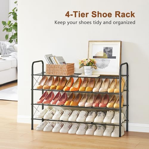 Hoctieon 4 Tier Mesh Style Shoe Rack, Entryway Shoe Shelf, Shoe Storage Organizer, Shoe Rack for Closet, Space Save for Bathroom, Garage, Hallway, Bedroom, Living Room, Black - color: Black, size: 4 Tier