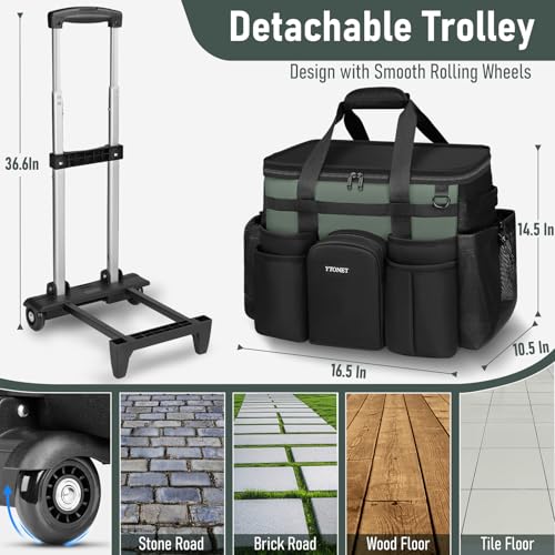 Ytonet XXL Cleaning Caddy with Wheels, Large Rolling Cleaning Caddy Bag with Detachable Trolley for Housekeepers, Water Resistant Cleaner Supplies Organizer with Wheels for Kitchen, Tool Organizer - color: Black Green, size: XX-Large