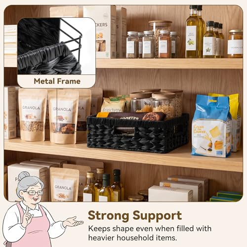 GRANNY SAYS Wicker Basket for Organizing, Wicker Storage Baskets for Shelves, Woven Baskets for Pantry Storage, Shallow Basket, Black, 1Pack - color: Black, size: 13"L x 10¾"W x 4¾"H