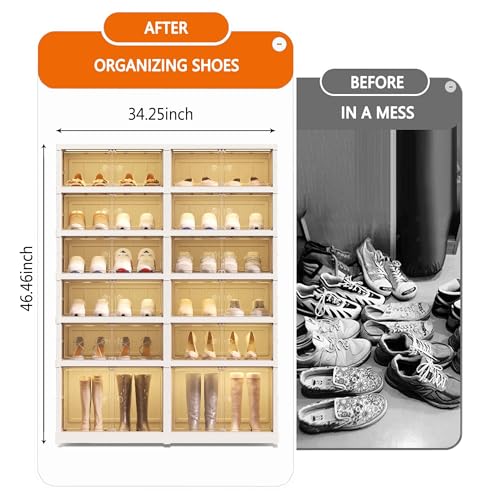 6 Tier 24 Pairs Large Shoe Rack Organizer with Doors, Foldable Collapsible Plastic Shelf, Stackable Storage Cabinet for Closet, Entryway, Hallway, Living Room - Easy Assembly - size: 6 Tiers 24 Pairs