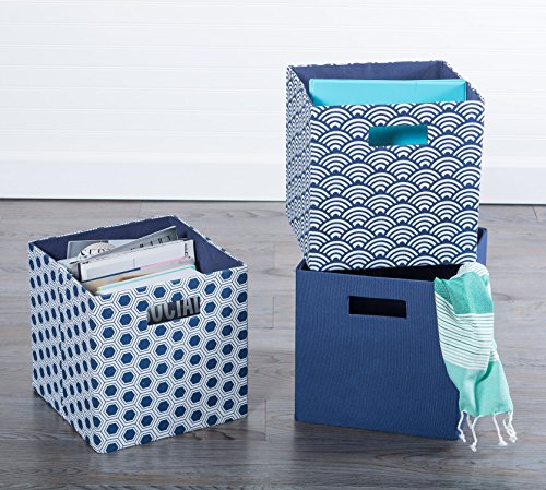 DII Poly-Cube Storage Collection Hard Sided, Collapsible Solid, Small, Nautical Blue - color: Nautical Blue, size: Small Square, 11x11x11"