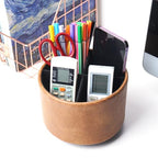 Hennaja Round Leather Art Supply Organizer,Remote Control Holder,360 Degree Spinning,Multi-Functional Pencil Holder,4 Compartments Desktop Stationary Organizer(1-Crazy Brown) - color: 1-Crazy Brown