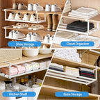 VZZNN 4 Pack Expandable Shoe Rack Organizer, Adjustable Under Shelf Storage for Shoes, Closet Cabinet Shelf Organizer for Home Organization and Space Saving (White)