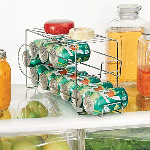 mDesign 2-Tier Metal Wire Standing Pop/Soda and Food Can Dispenser Storage Rack Organizer with Top Shelf for Kitchen Pantry, Countertop, Cabinet - Holds 12 Cans - Chrome - color: Chrome, size: Pack of 1