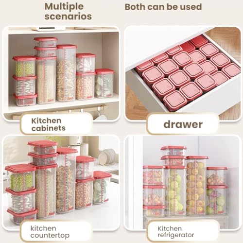 8300ml Airtight Food Storage Container With Lids 9PCS Family Set, BPA-Free Food-grade Plastic Stackable Leak-proof Kitchen Pantry Organizers for Pasta, Nuts, Dry Goods, Snack,Modular Design (Red) - color: Red