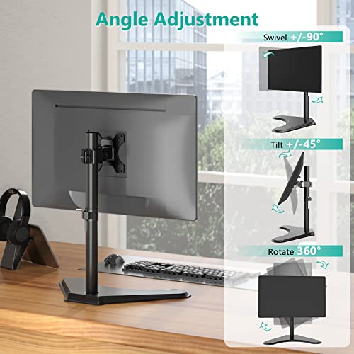 WALI Single Monitor Stand up to 32 Inch Screens, Freestanding Single Monitors Arm Desk Mount, Universal VESA Monitor Mount 75x75/100x100mm, Adjustable Height and Angle (MF001), Black - size: Single, style: Free-Standing