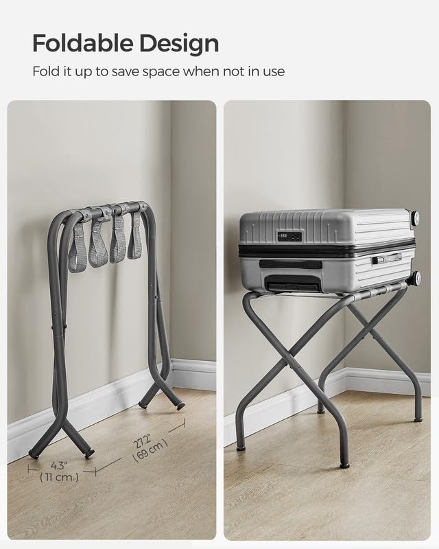 SONGMICS Luggage Rack for Guest Room, Set of 2 Suitcase Stands, Foldable Steel Frame, for Hotel, Bedroom, Holds up to 110 lb, 27.2 x 15 x 20.5 Inches, Slate Gray URLR001G02 - color: Slate Gray, style: Basics