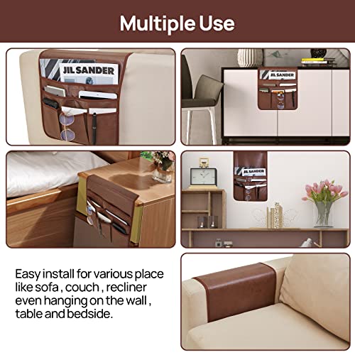 Teniux Remote Control Holder Faux Leather Armrest Organizer with 6 Pockets for recliner couch sofa, Armchair Caddy for Smart Phone, Book, Magazines, Ipad, Remotes (Brown) - color: Brown