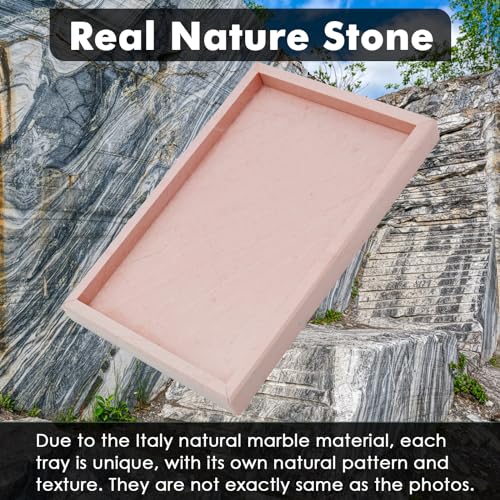 Real Natural Marble Tray for Bathroom, Vanity, Kitchen and Desktop, Rectangle Genuine Marble Stone Tray for Jewelry, Cosmetics, Candles, Lotion, Perfume (Pink, 12" x 8" x 1.2") - color: Pink, size: 12" x 8" x 1.2"