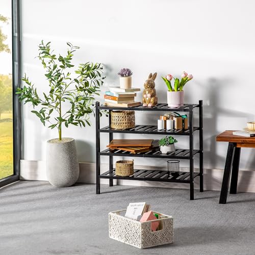 VICTORY RELAX 2-Tier Acacia Wood Shoe Rack - Stackable Entryway Organizer for Closet, Entryway, Easy Assembly, Indoor/Outdoor Storage Stand (Black) - color: Black