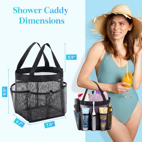 Lifewit Mesh Shower Caddy Portable for College Dorm Room Essentials with 7 Pockets, Freestanding Hanging Organizer Basket, Quick Dry Tote Bag for Camping, Bathroom, Beach, Travel, 1 Pack, Black - color: Black