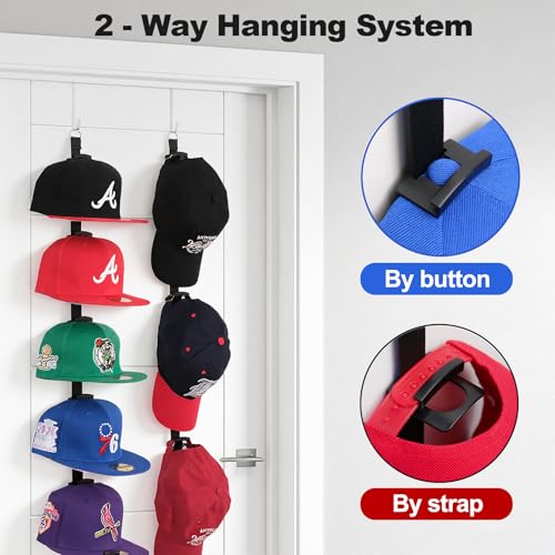 Aoodaily Hat Rack for Door - Two-Way Hanging Caps with Display Hooks and Hanger, Hat Organizer for Baseball Caps, Over the Door Hat Storage Organizer for Bedroom, Entrance or Garage Doors - 2 Packs - size: 2 Packs - 20 Hooks