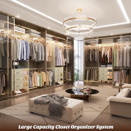 Aheaplus Closet System - 8FT Organizer with 3 Wooden Drawers, Fits 5.3-9 ft Walk-in Closet, White Oak - color: White Oak