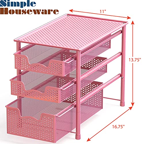 Simple Houseware Stackable 3 Tier Sliding Basket Organizer Drawer, Pink - color: Pink, size: 3-Tier