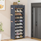 OYREL Shoes Rack 10 Tier Tall Shoe Rack with Storage Pockets, Fabric Covered Shoe Racks,Metal Shoes Rack Organizer for Closets,Bedroom, Garage - color: Grey