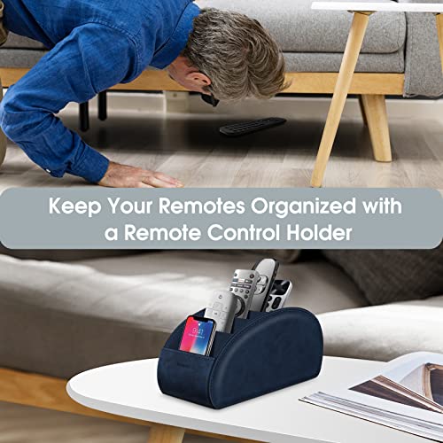 Large Remote Control Holder with 5 Compartments, KENOBEE Anti-slip Desktop Caddy Storage Organizer for Phone, Remote Controllers, Office Supplies, Makeup Brush, Media Accessories,Blue - color: Blue, size: Large