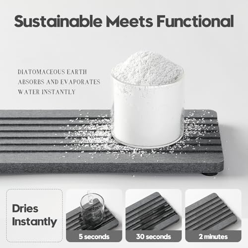 Razborci 2PCS Diatomite Quick Stone Drying Tray Mat For Bathroom & Kitchen Counter, Instant Dry Water Absorbent Drink Bar Coaster,Vanity Sink Caddy Organizer,Dish Soap Sponge Holders, Charcoal,8"x3.8" - color: 2pc - 8"x 3.8" - Charcoal Gray