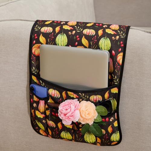 Sofa Armrest Organizer Non-Slip Arm Chair Hanging Caddy Remote Control Holder for Magazine,Tablet, Phone, Books, Glasses(BlackPumpkin,13in) - color: BlackPumpkin, size: 35"x13"