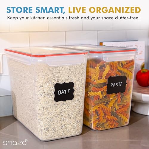 Shazo 2 PC (11L | 372 oz) Flour Sugar Storage Containers with Easy Carry Handle - Plastic Extra Large Food Storage Containers with Lids for Rice Cereal, BPA Free & Airtight Kitchen Pantry Organization - color: Red