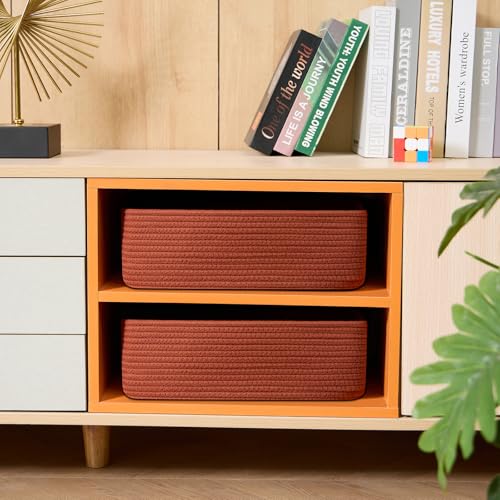 MiniArk Large Shallow Organizing Baskets 15x11x5.1 Inches - Rope Woven Storage Bins for Bathroom, Shelves, Cube Closet, Red 3 Packs - color: Oxide Red, size: 3pcs-L15×W11×H5.1"